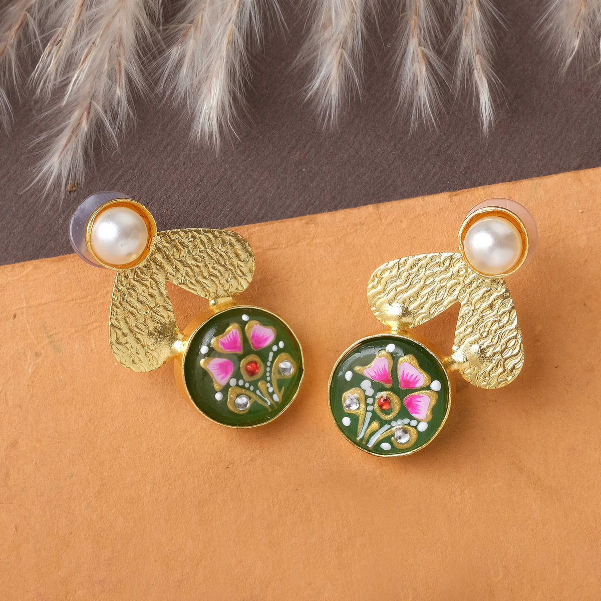 Enamelled Earrings In Golden Base