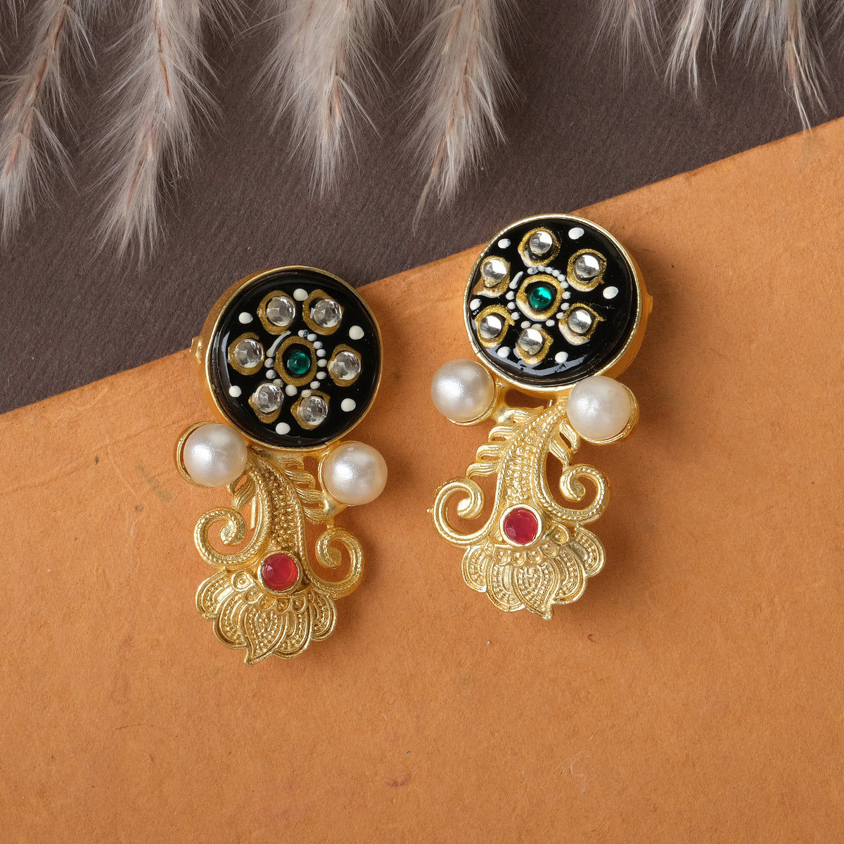 Enamelled Earrings In Golden Base