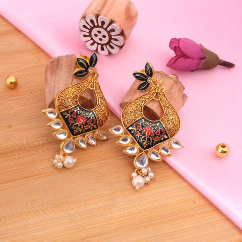 Ethnic Meenakari Kundan Chandbali Earrings Women