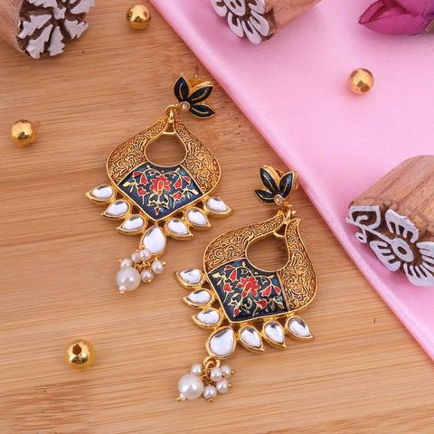 Ethnic Meenakari Kundan Chandbali Earrings Women