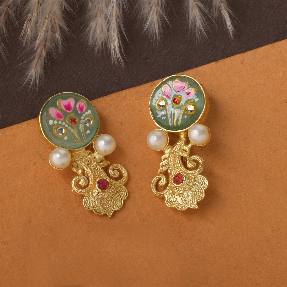 Enamelled Earrings In Golden Base