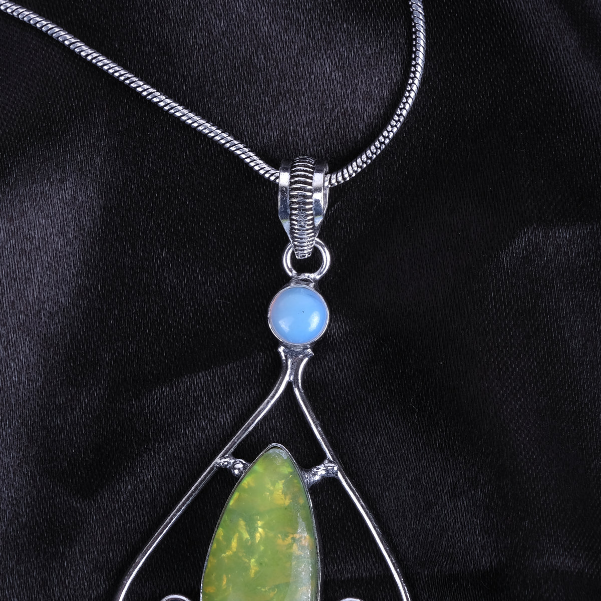 Silver Stone Long Jewelry Necklace Set