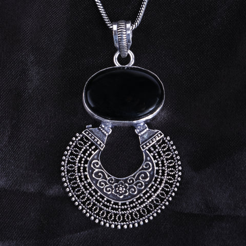 Silver Stone Long Jewelry Necklace Set