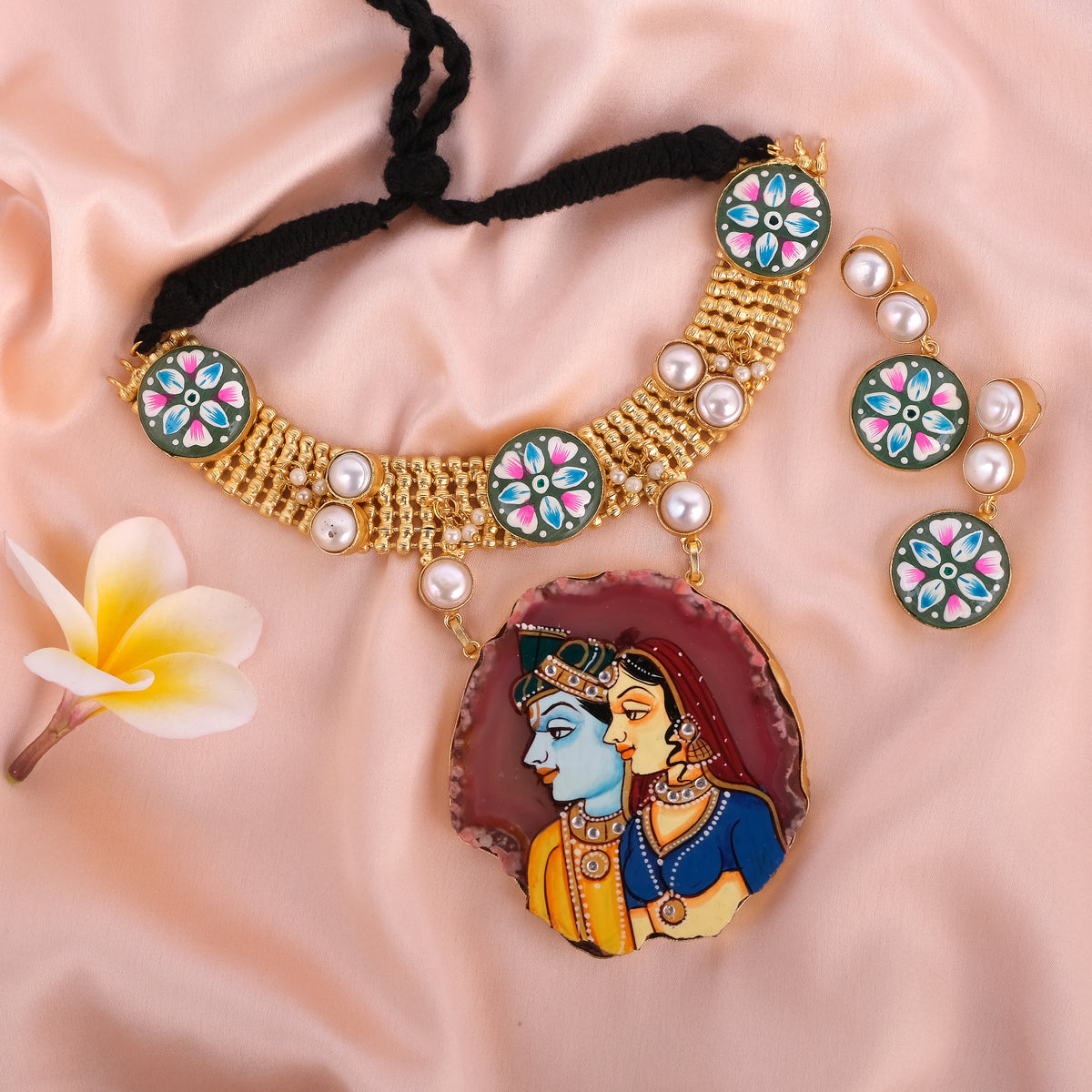 Radha Krishna Pachi Necklace set (hand painted)