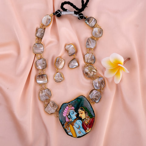 Radha Krishna Pachi Necklace set (hand painted)