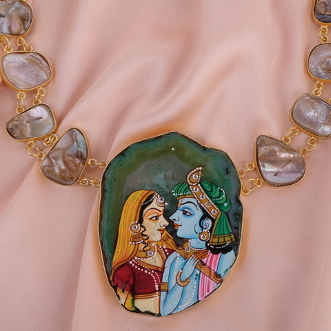 Radha Krishna Pachi Necklace set (hand painted)