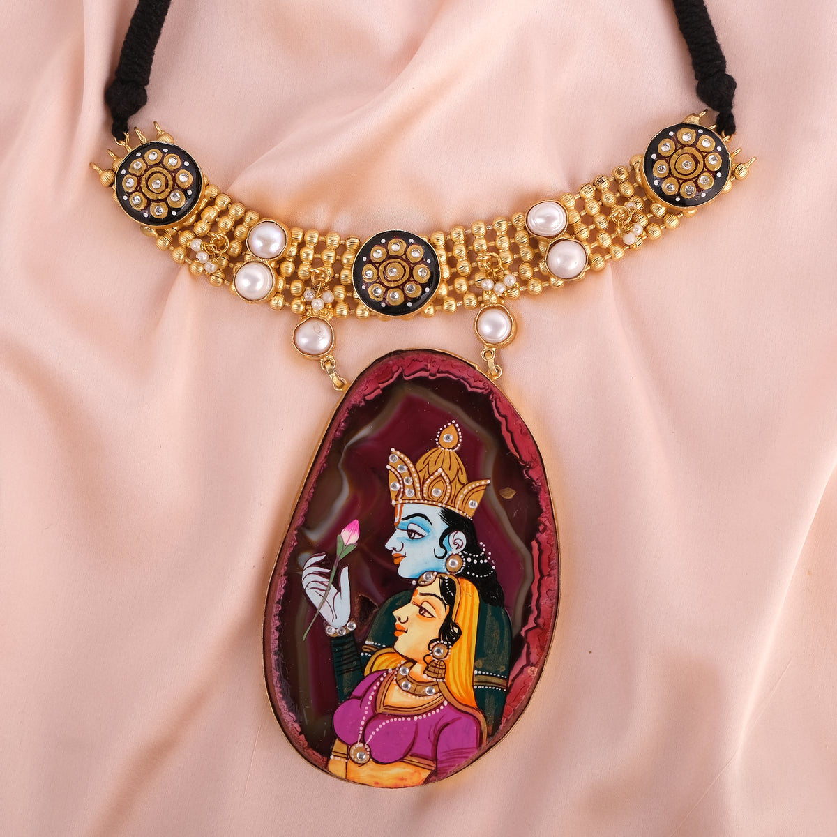 Radha Krishna Pachi Necklace set (hand painted)