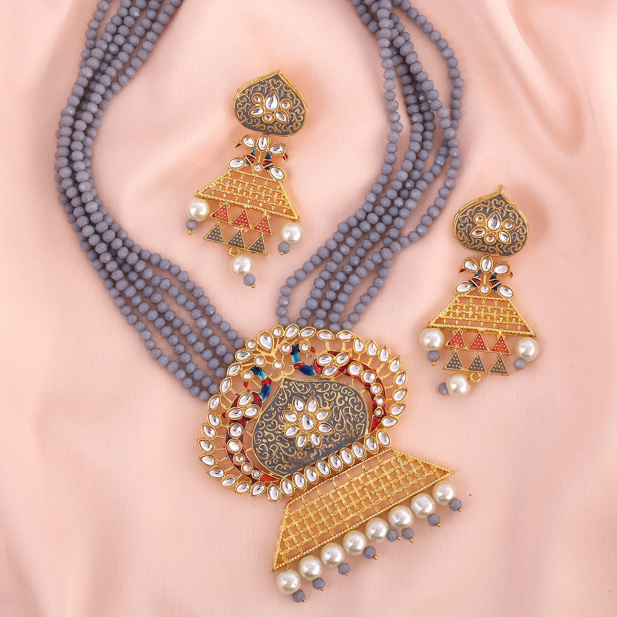 Meenakari Stone Studded Handacrafted Jewellery Set