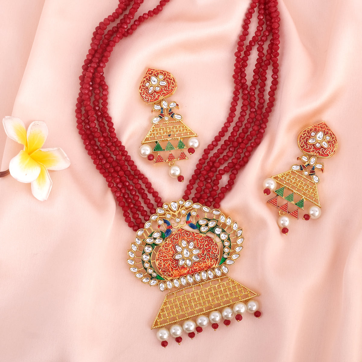 Meenakari Stone Studded Handacrafted Jewellery Set