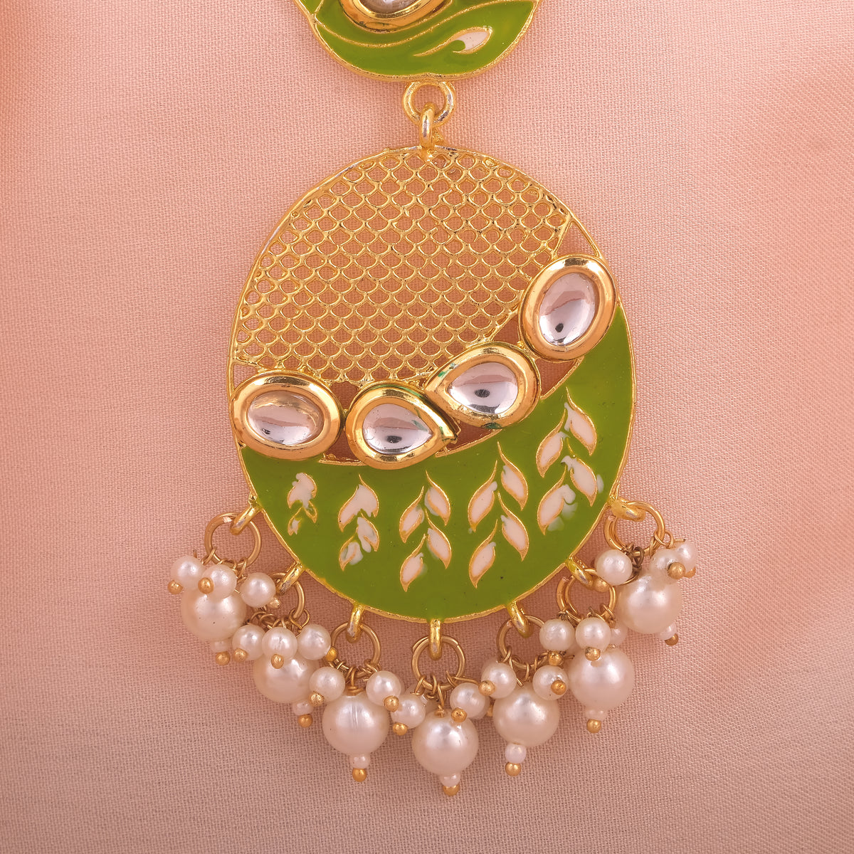 Beautiful Kundan Earings with Golden Net and Pearl Drops