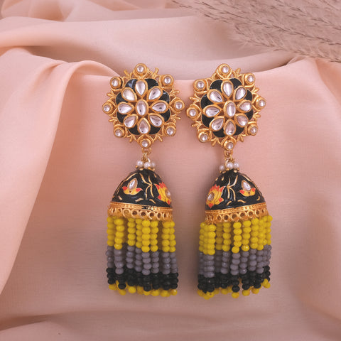 Gold-Plated Pearl-Beaded Jhumka Earrings