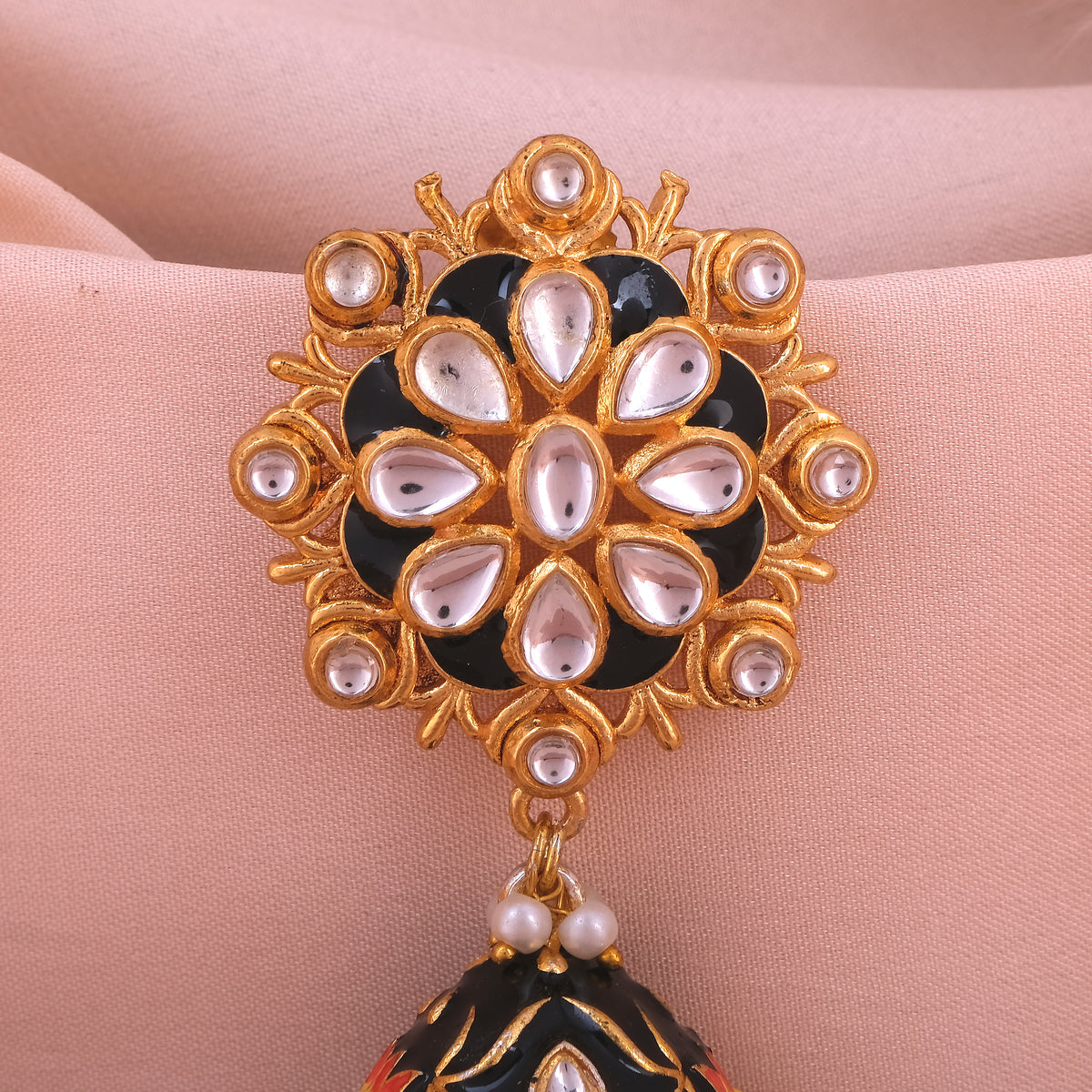 Gold-Plated Pearl-Beaded Jhumka Earrings