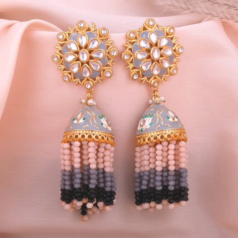 Gold-Plated Pearl-Beaded Jhumka Earrings