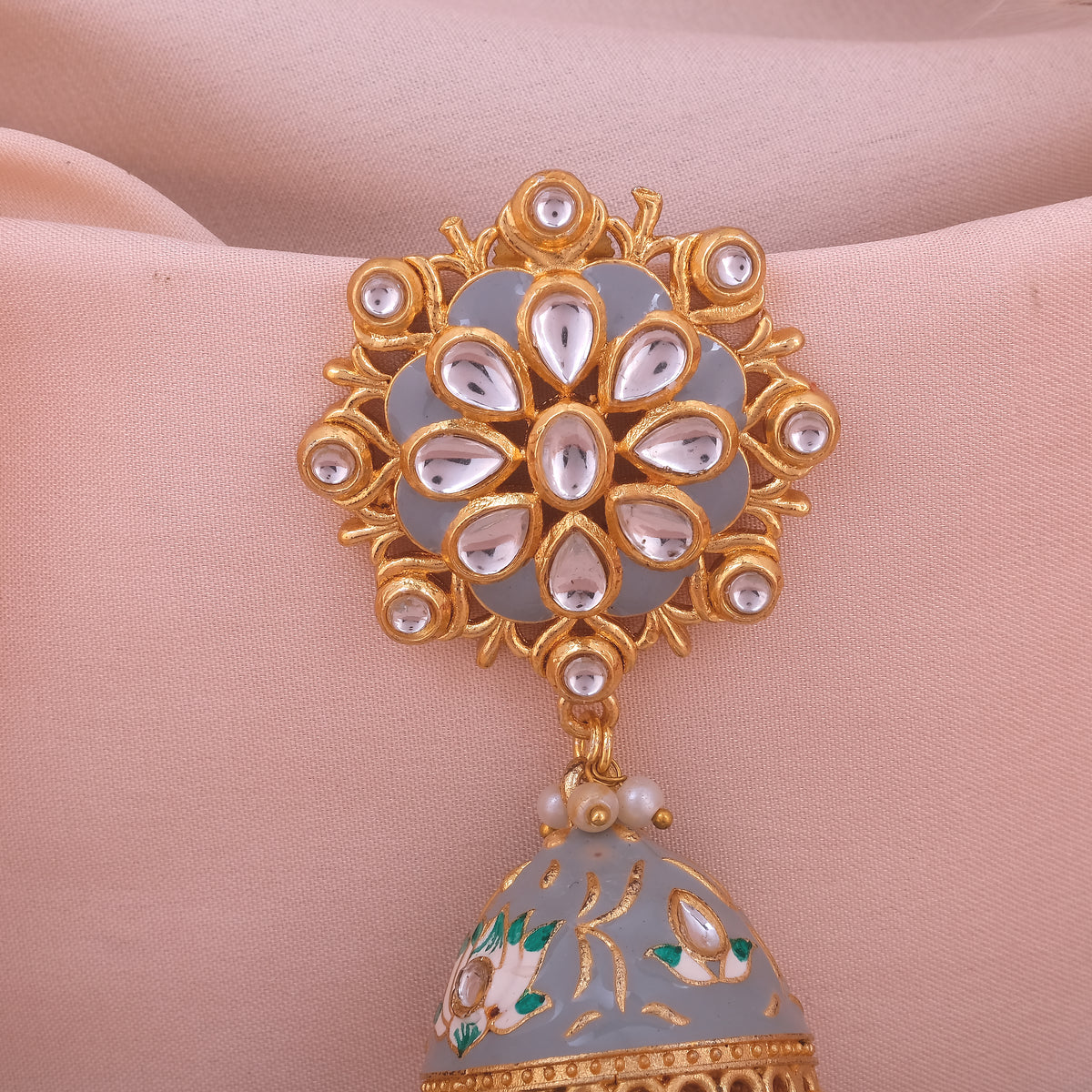 Gold-Plated Pearl-Beaded Jhumka Earrings