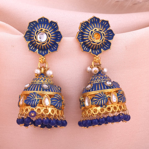 Gold-Plated Pearl-Beaded Jhumka Earrings