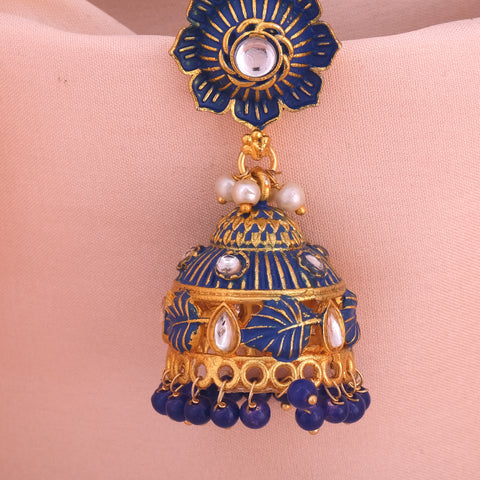 Gold-Plated Pearl-Beaded Jhumka Earrings