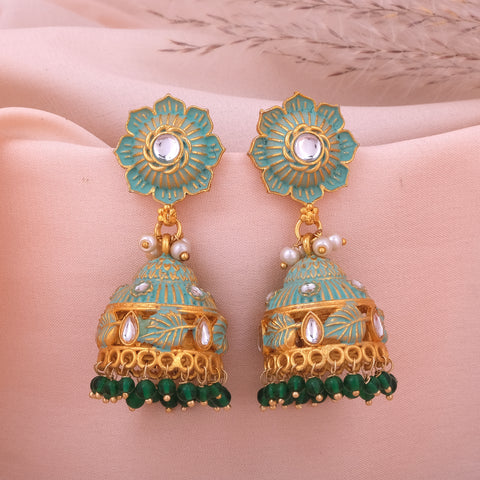 Gold-Plated Pearl-Beaded Jhumka Earrings