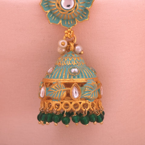 Gold-Plated Pearl-Beaded Jhumka Earrings