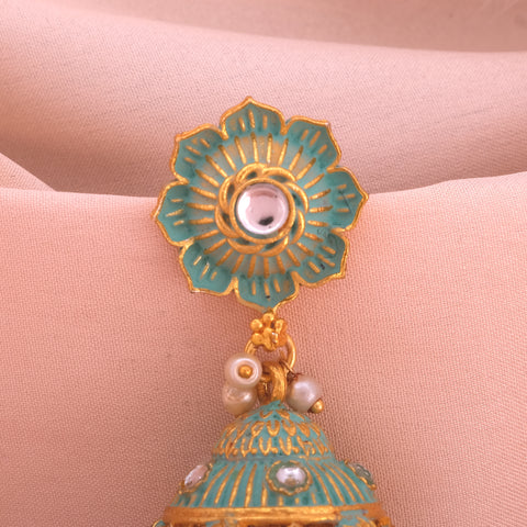 Gold-Plated Pearl-Beaded Jhumka Earrings