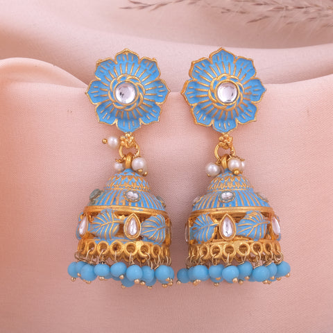 Gold-Plated Pearl-Beaded Jhumka Earrings