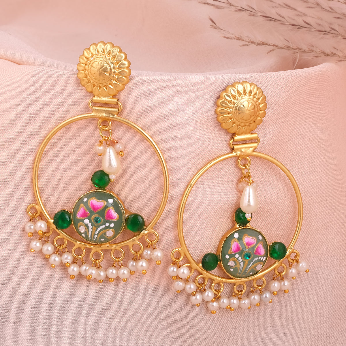 Gold-Plated Meenakari Lamp Design Dangler Earrings