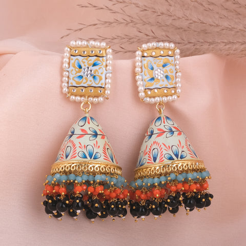 Hand Painted Big Size Meenakari Cone Shape Jhumka with heavy work