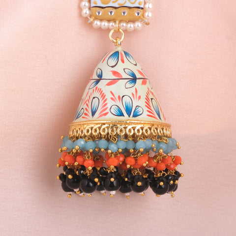 Hand Painted Big Size Meenakari Cone Shape Jhumka with heavy work