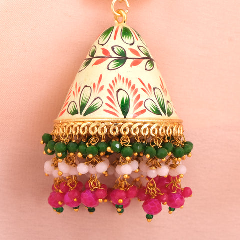 Hand Painted Big Size Meenakari Cone Shape Jhumka with heavy work