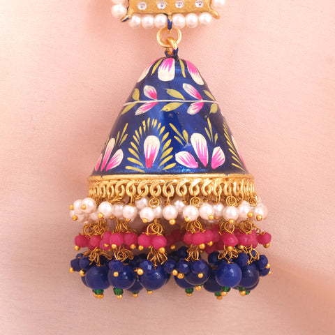 Hand Painted Big Size Meenakari Cone Shape Jhumka with heavy work