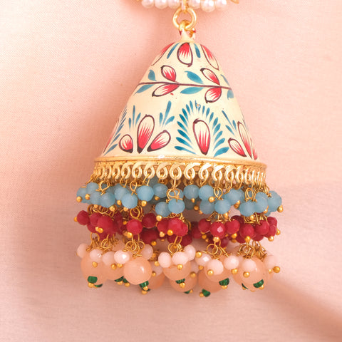 Hand Painted Big Size Meenakari Cone Shape Jhumka with heavy work