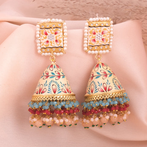 Hand Painted Big Size Meenakari Cone Shape Jhumka with heavy work