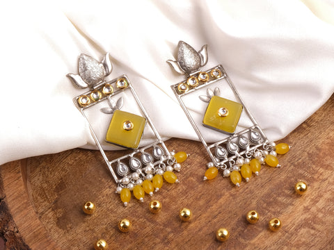 Plum & Lemon Yellow Khota Sikka Mohar Varg Earrings