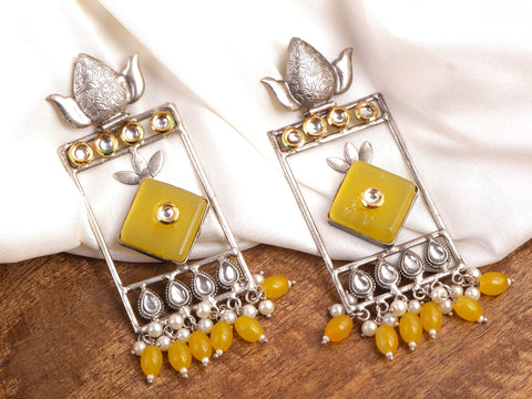 Plum & Lemon Yellow Khota Sikka Mohar Varg Earrings