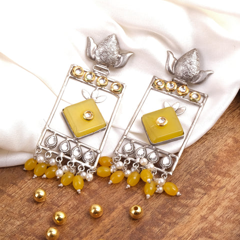 Plum & Lemon Yellow Khota Sikka Mohar Varg Earrings