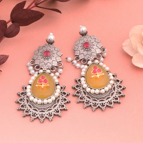 Silver Polish Flower Design Earring