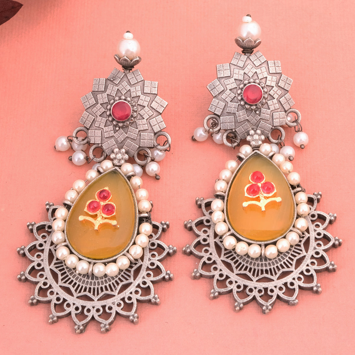 Silver Polish Flower Design Earring