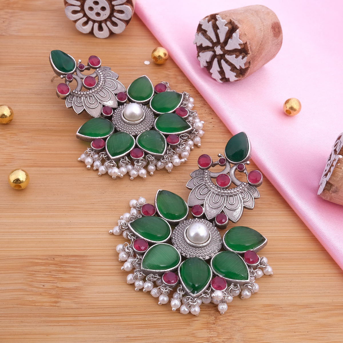 Peacock Shaped Traditional Dangler Earrings Set